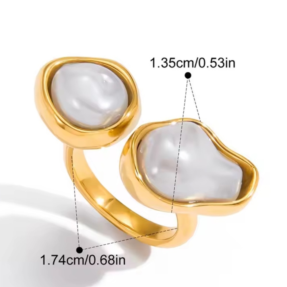 Luxury Gold Pearl Double Stone Ring – Stainless Steel Adjustable - Picture 6 of 8
